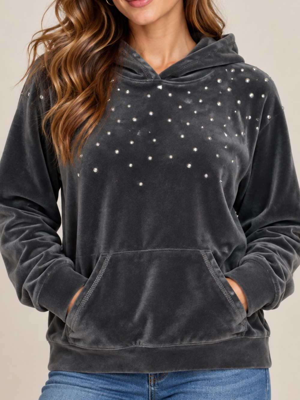 Juicy couture Velvet Hoodie with Pearl Studs